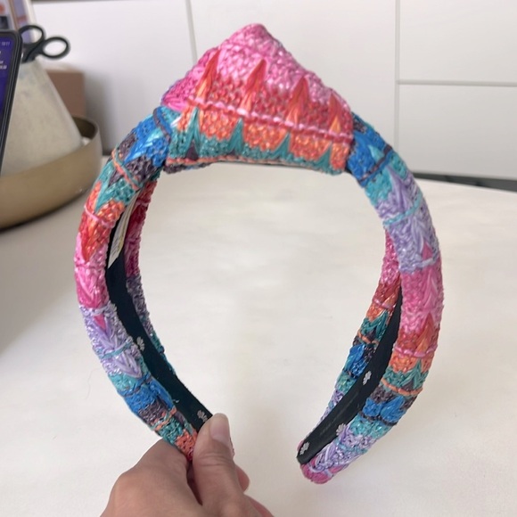 Lele Sadoughi Raffia Knotted Headband in Sunset Rainbow main image 4